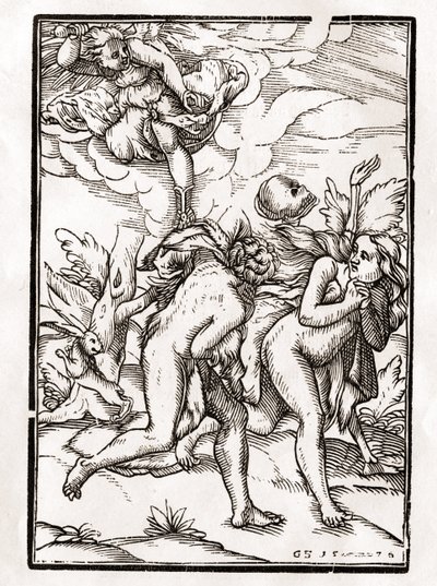 La mort vient pour Adam et Ève, gravé par Georg Scharffenberg, de 